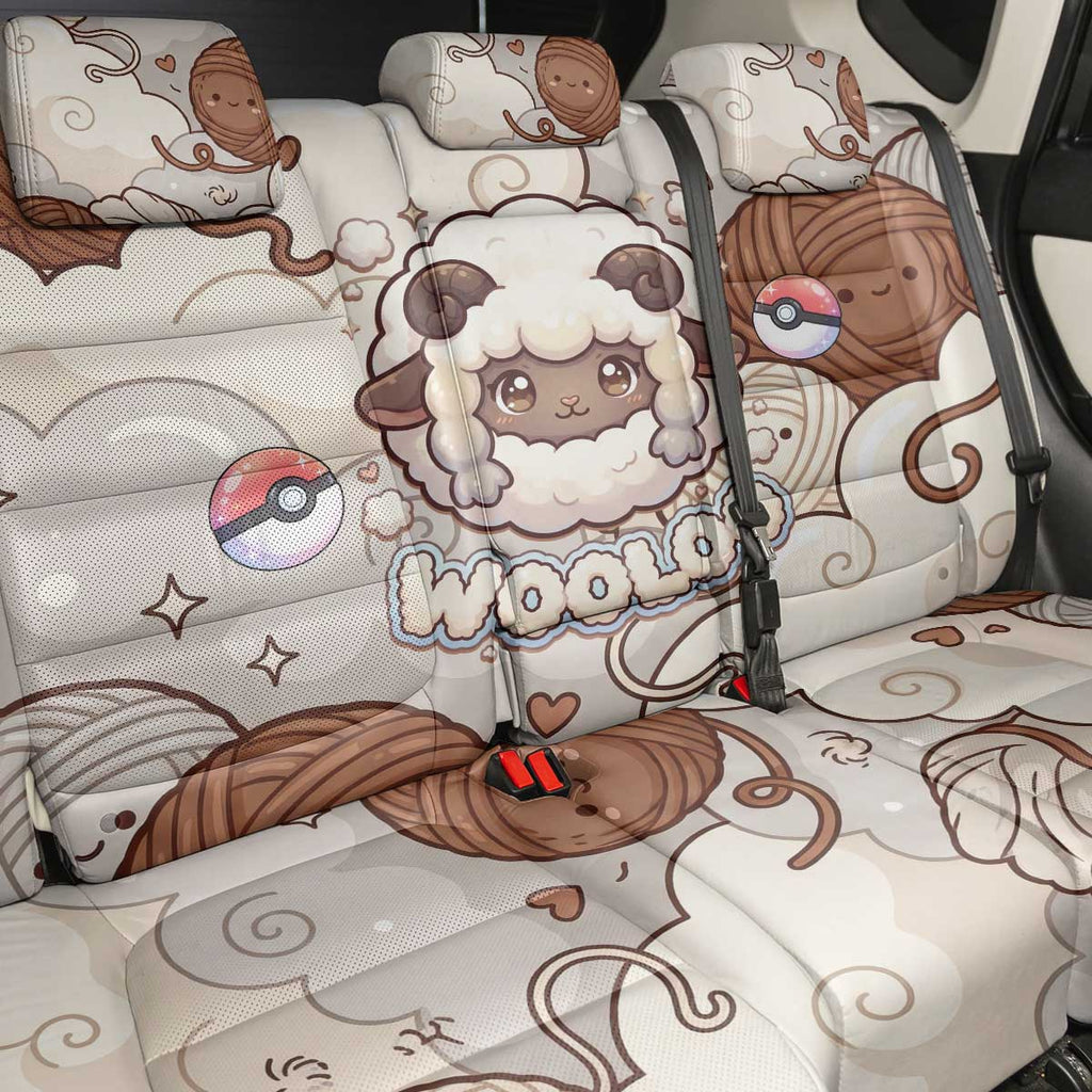 Wooloo Poké Kawaii Art Back Car Seat Cover Cute Wooloo & Yarn Ball Pattern - Cozy Vibes