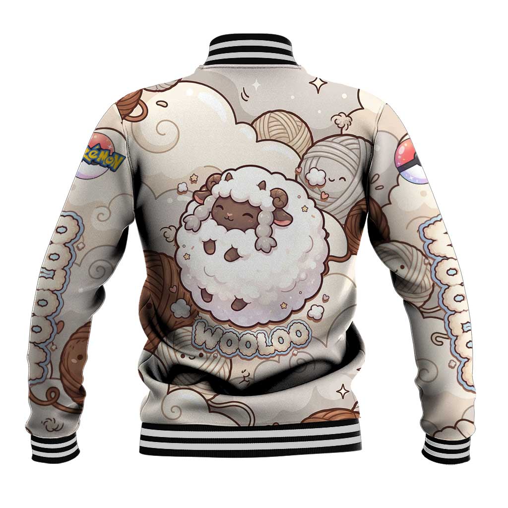 Wooloo Poké Kawaii Art Baseball Jacket Cute Wooloo & Yarn Ball Pattern - Cozy Vibes
