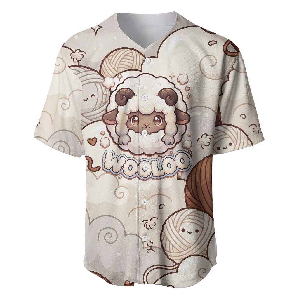 Wooloo Poké Kawaii Art Baseball Jersey Cute Wooloo & Yarn Ball Pattern - Cozy Vibes
