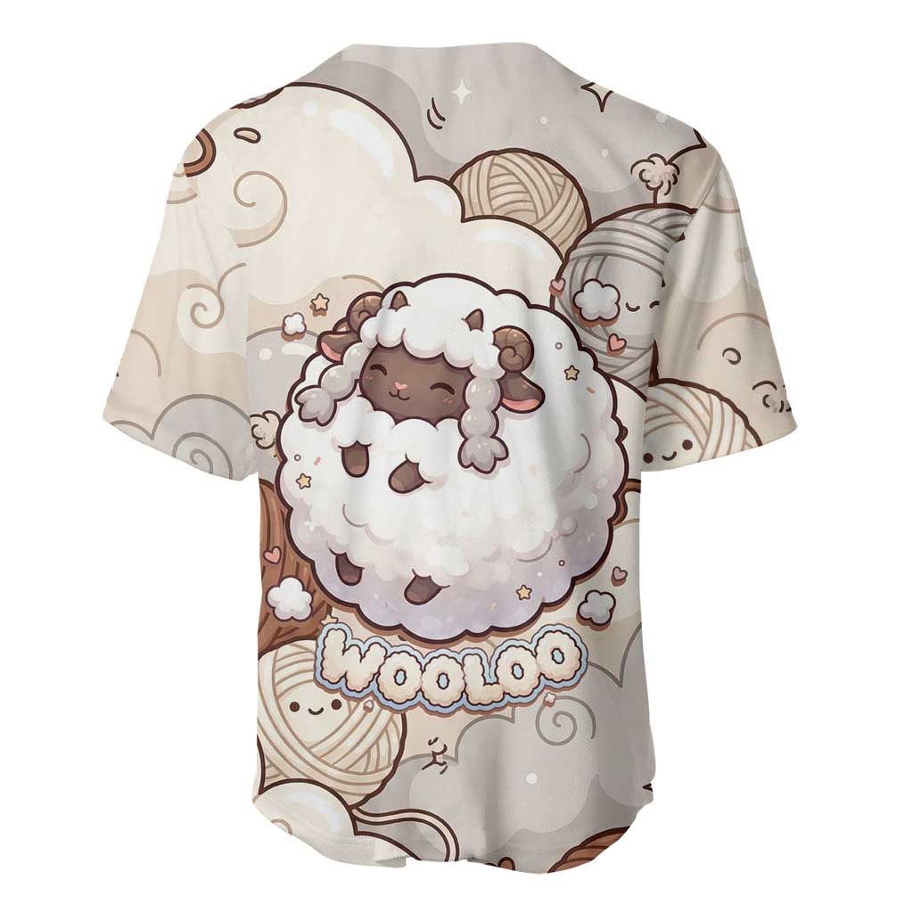 Wooloo Poké Kawaii Art Baseball Jersey Cute Wooloo & Yarn Ball Pattern - Cozy Vibes