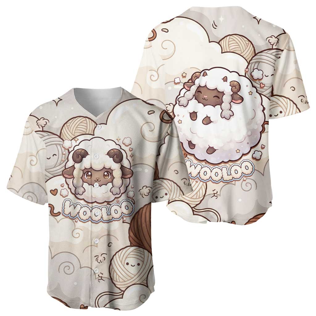 Wooloo Poké Kawaii Art Baseball Jersey Cute Wooloo & Yarn Ball Pattern - Cozy Vibes