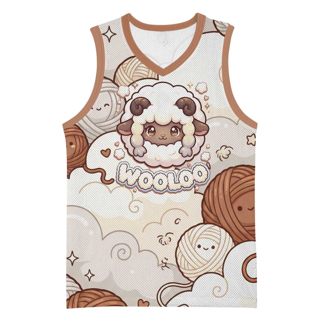 Wooloo Poké Kawaii Art Basketball Jersey Cute Wooloo & Yarn Ball Pattern - Cozy Vibes