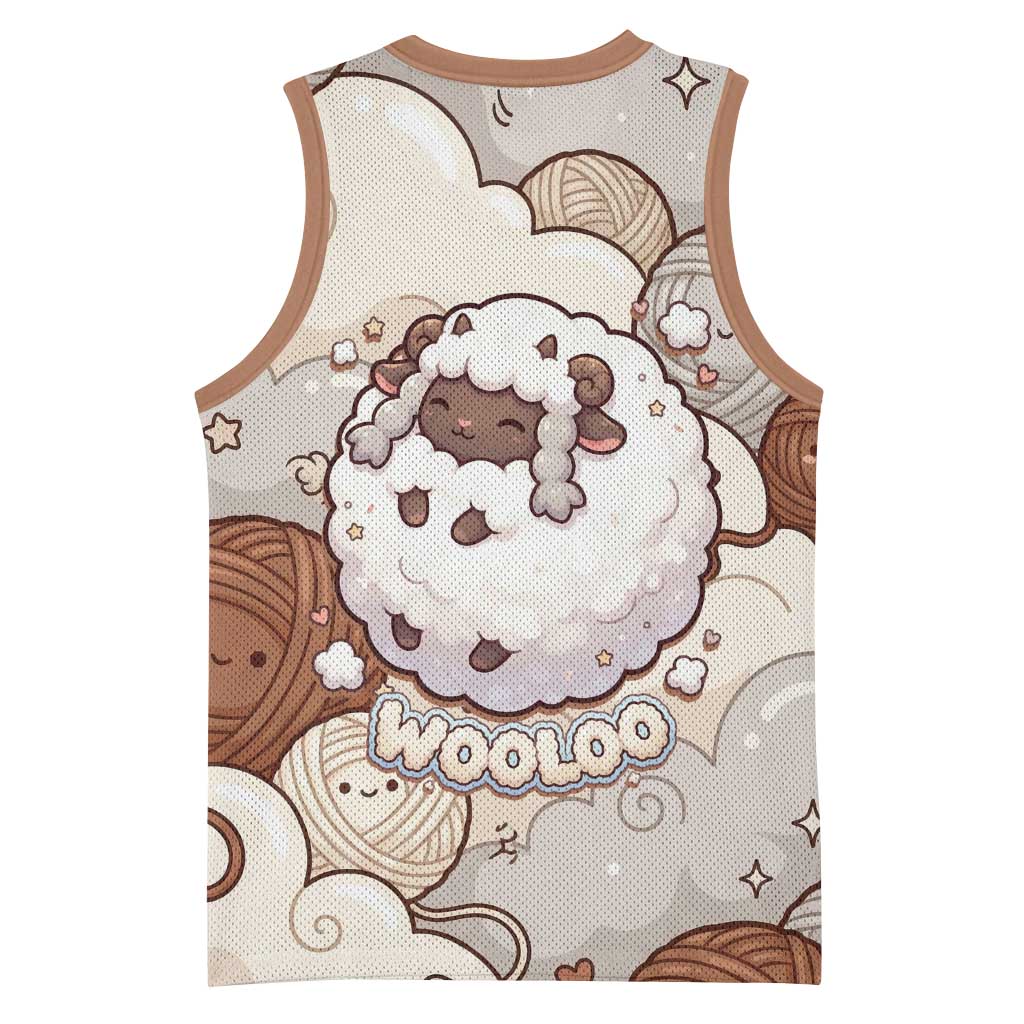 Wooloo Poké Kawaii Art Basketball Jersey Cute Wooloo & Yarn Ball Pattern - Cozy Vibes