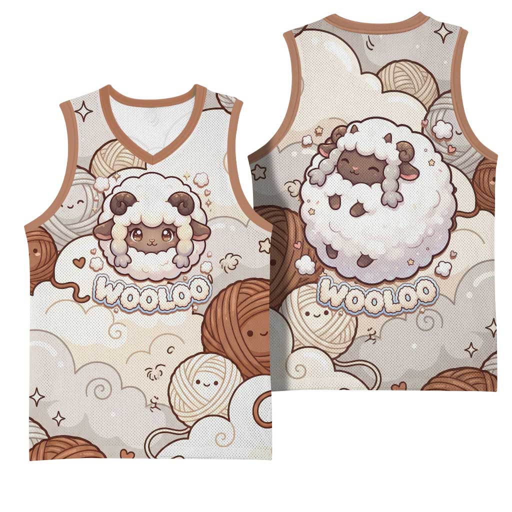 Wooloo Poké Kawaii Art Basketball Jersey Cute Wooloo & Yarn Ball Pattern - Cozy Vibes