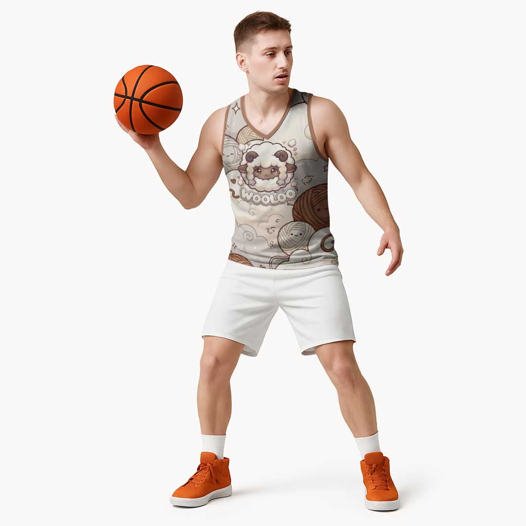 Wooloo Poké Kawaii Art Basketball Jersey Cute Wooloo & Yarn Ball Pattern - Cozy Vibes