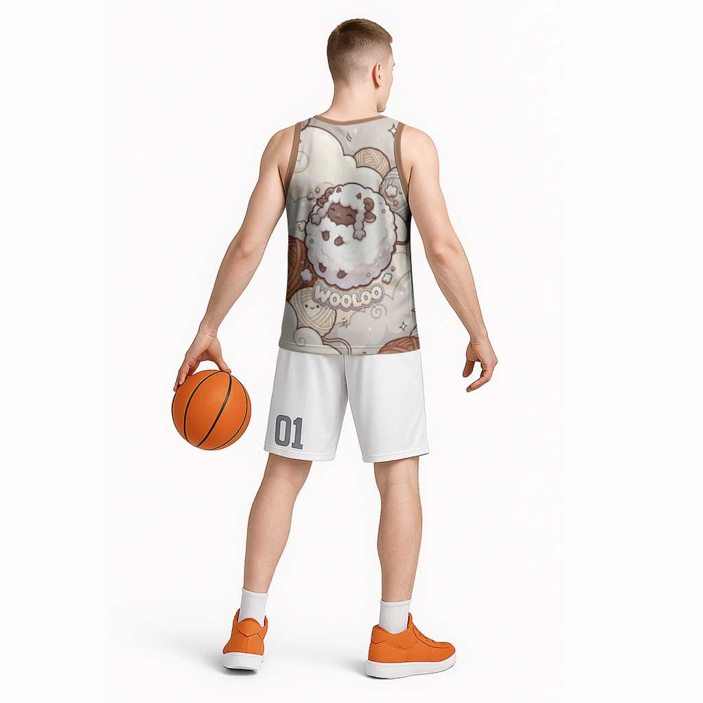 Wooloo Poké Kawaii Art Basketball Jersey Cute Wooloo & Yarn Ball Pattern - Cozy Vibes