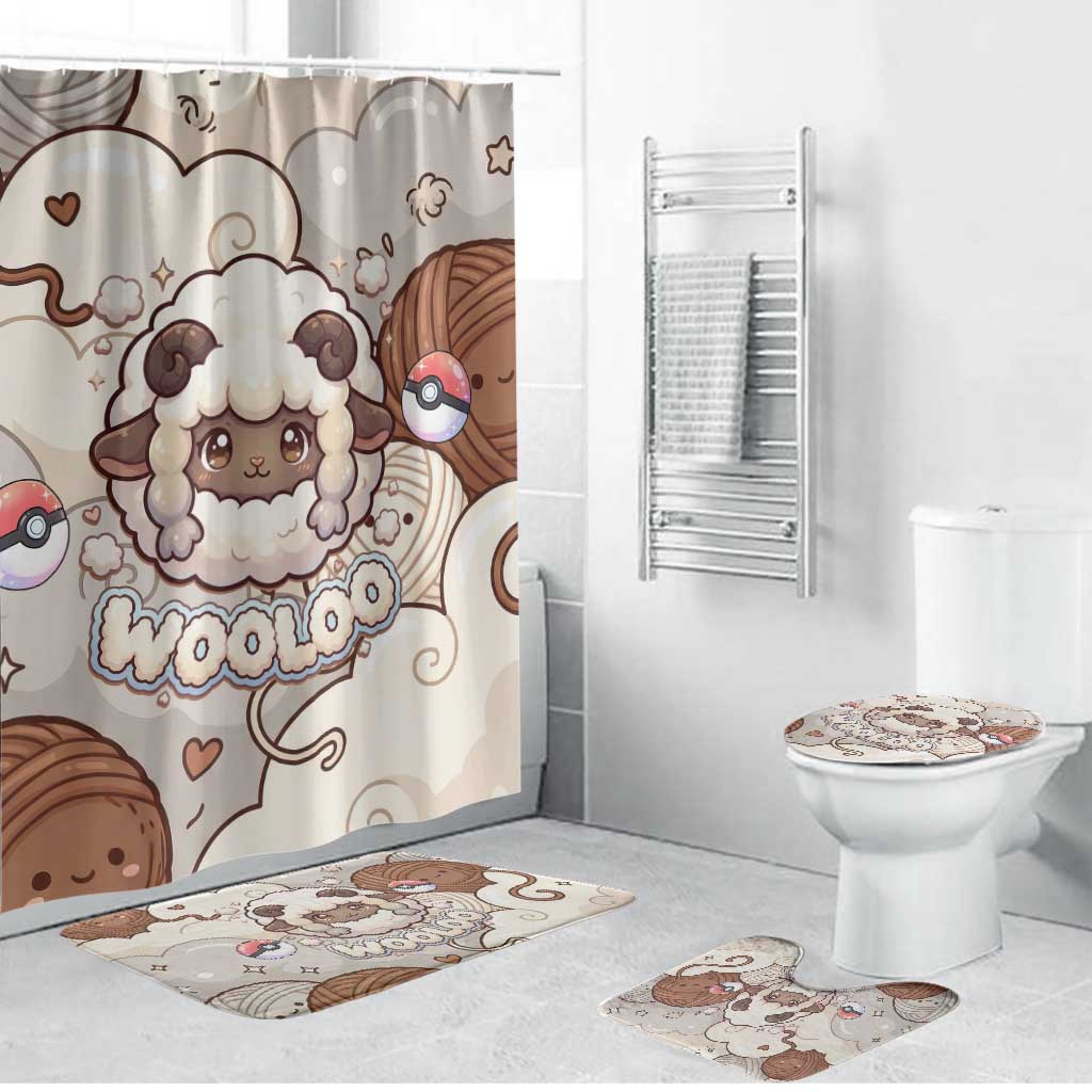 Wooloo Poké Kawaii Art Bathroom Set Cute Wooloo & Yarn Ball Pattern - Cozy Vibes