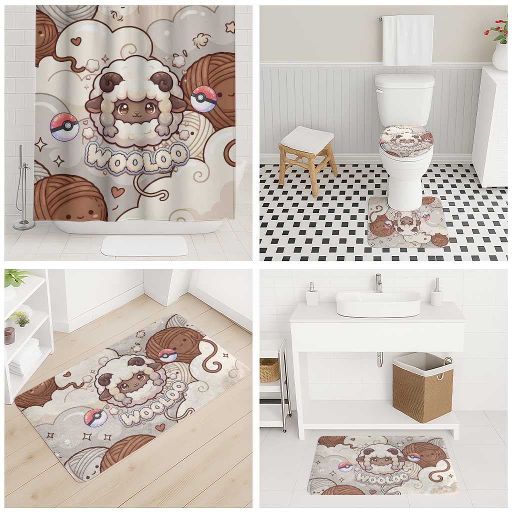 Wooloo Poké Kawaii Art Bathroom Set Cute Wooloo & Yarn Ball Pattern - Cozy Vibes