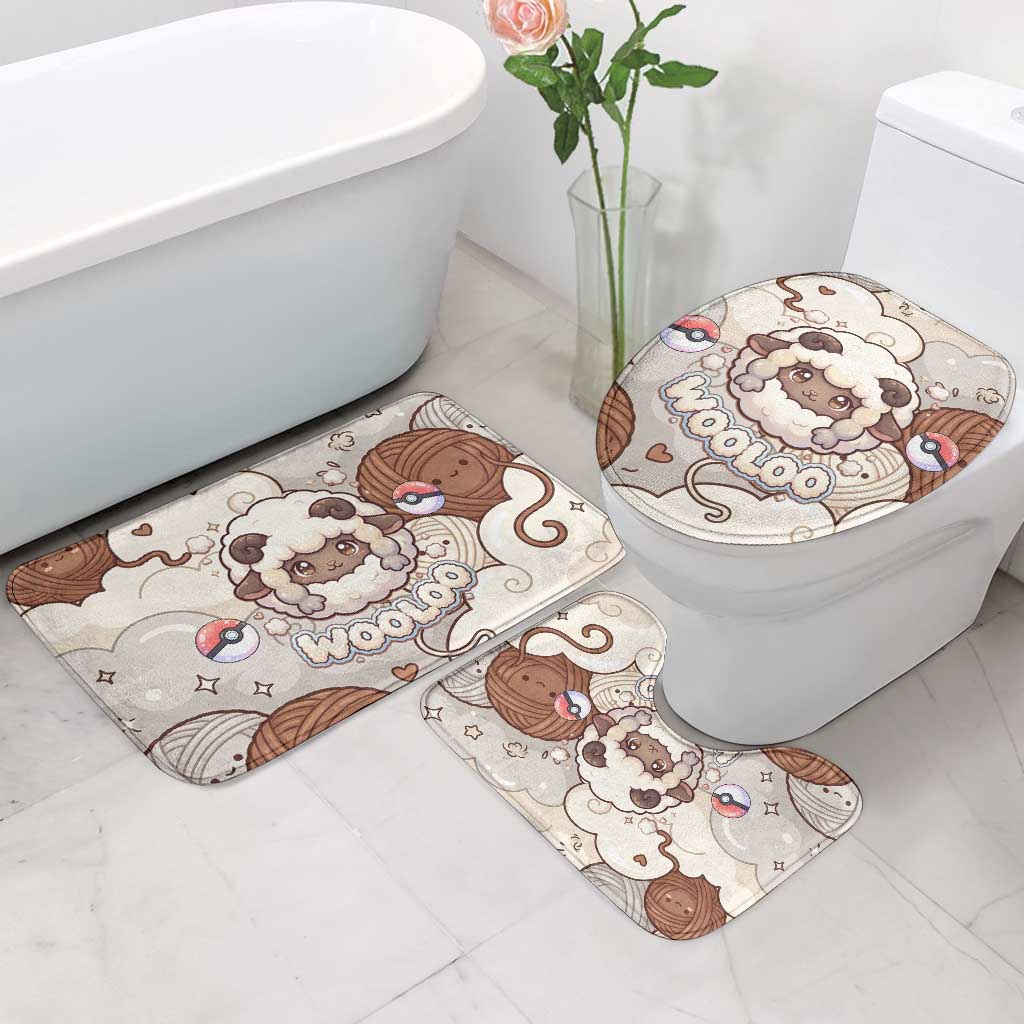 Wooloo Poké Kawaii Art Bathroom Set Cute Wooloo & Yarn Ball Pattern - Cozy Vibes