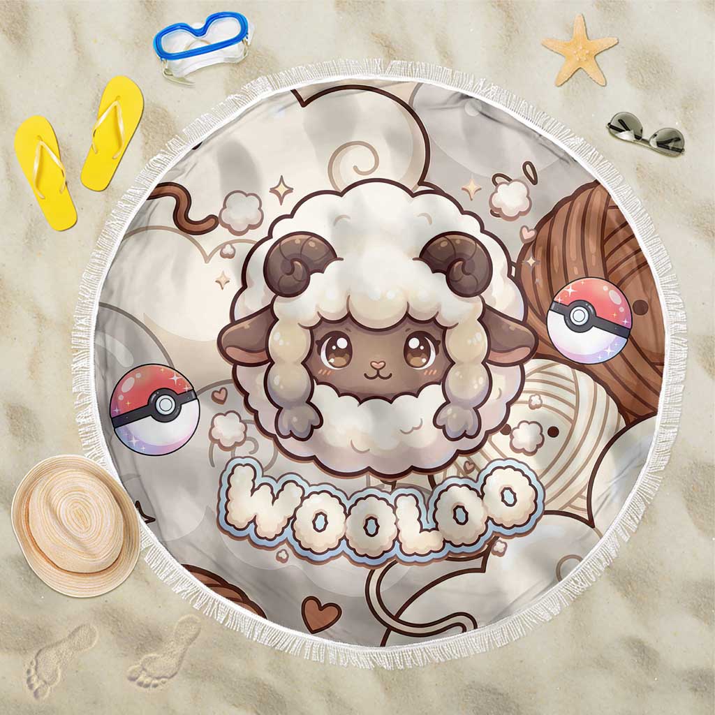 Wooloo Poké Kawaii Art Beach Blanket Cute Wooloo & Yarn Ball Pattern - Cozy Vibes