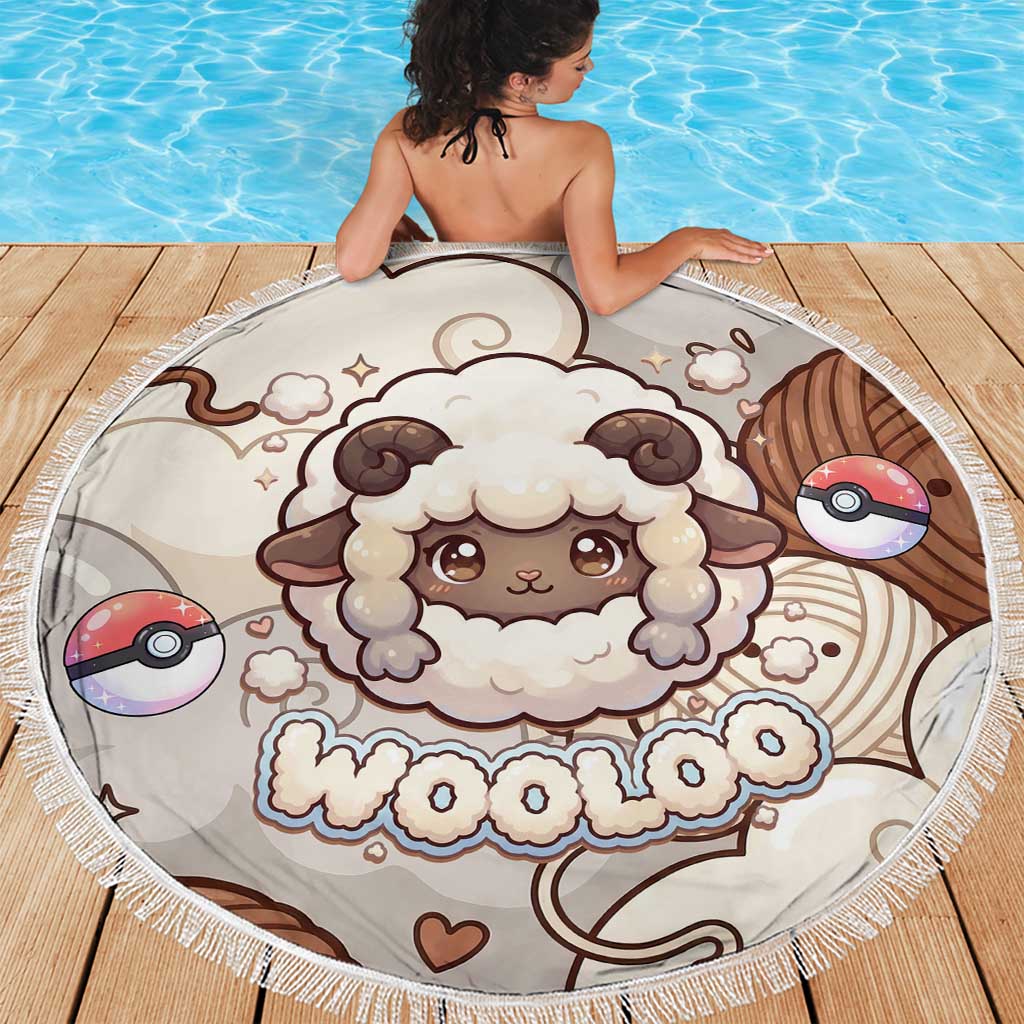 Wooloo Poké Kawaii Art Beach Blanket Cute Wooloo & Yarn Ball Pattern - Cozy Vibes