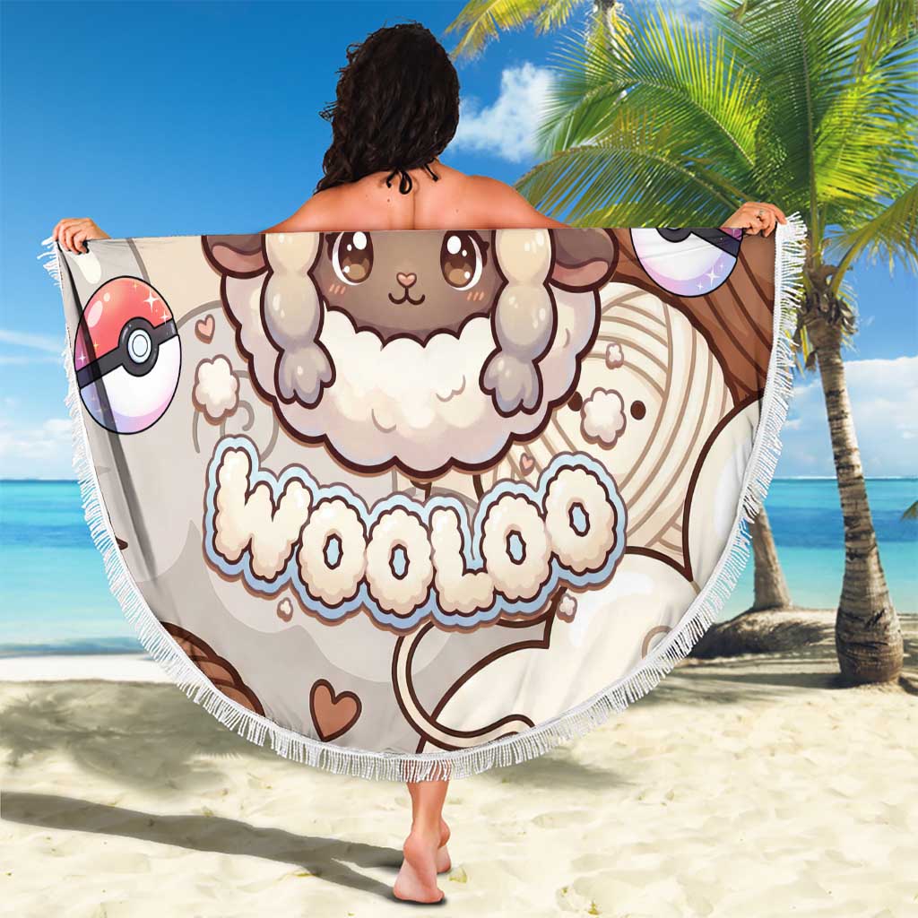Wooloo Poké Kawaii Art Beach Blanket Cute Wooloo & Yarn Ball Pattern - Cozy Vibes
