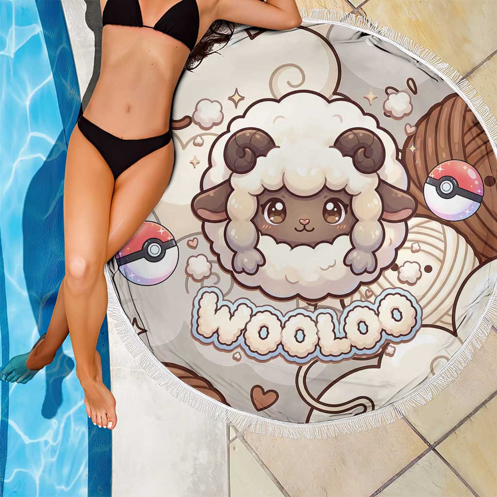 Wooloo Poké Kawaii Art Beach Blanket Cute Wooloo & Yarn Ball Pattern - Cozy Vibes