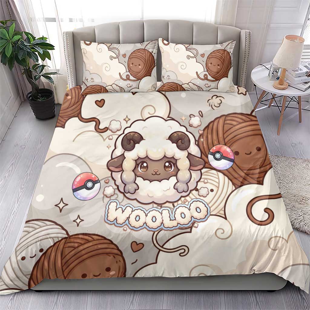 Wooloo Poké Kawaii Art Bedding Set Cute Wooloo & Yarn Ball Pattern - Cozy Vibes