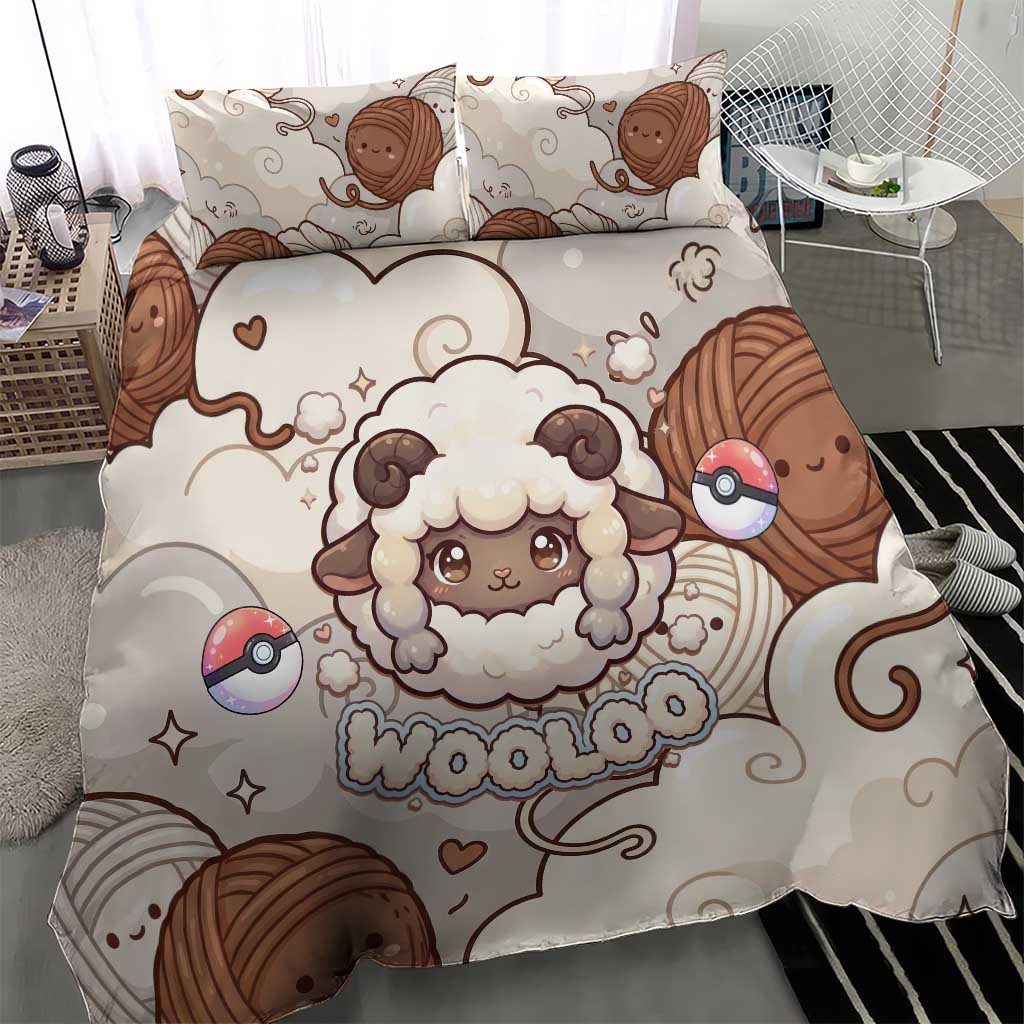 Wooloo Poké Kawaii Art Bedding Set Cute Wooloo & Yarn Ball Pattern - Cozy Vibes