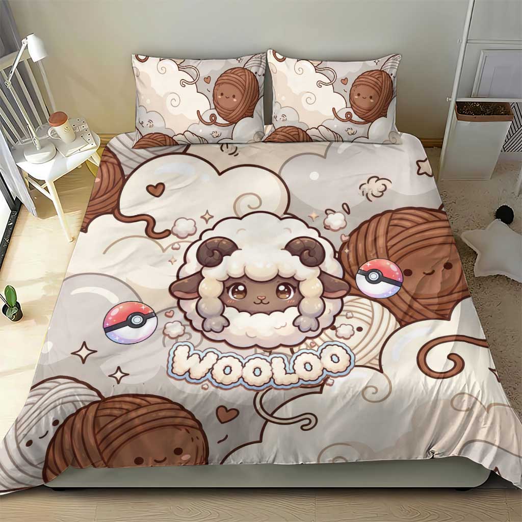 Wooloo Poké Kawaii Art Bedding Set Cute Wooloo & Yarn Ball Pattern - Cozy Vibes