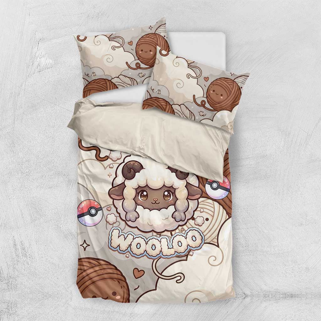 Wooloo Poké Kawaii Art Bedding Set Cute Wooloo & Yarn Ball Pattern - Cozy Vibes
