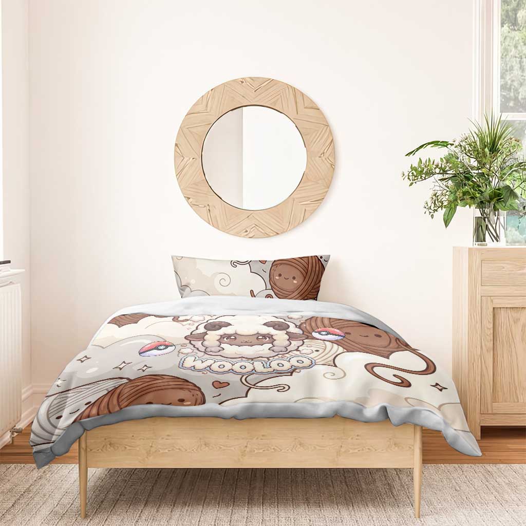 Wooloo Poké Kawaii Art Bedding Set Cute Wooloo & Yarn Ball Pattern - Cozy Vibes