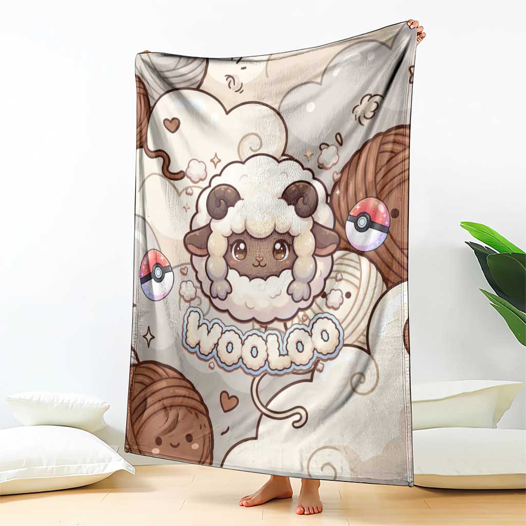 Wooloo Poké Kawaii Art Blanket Cute Wooloo & Yarn Ball Pattern - Cozy Vibes