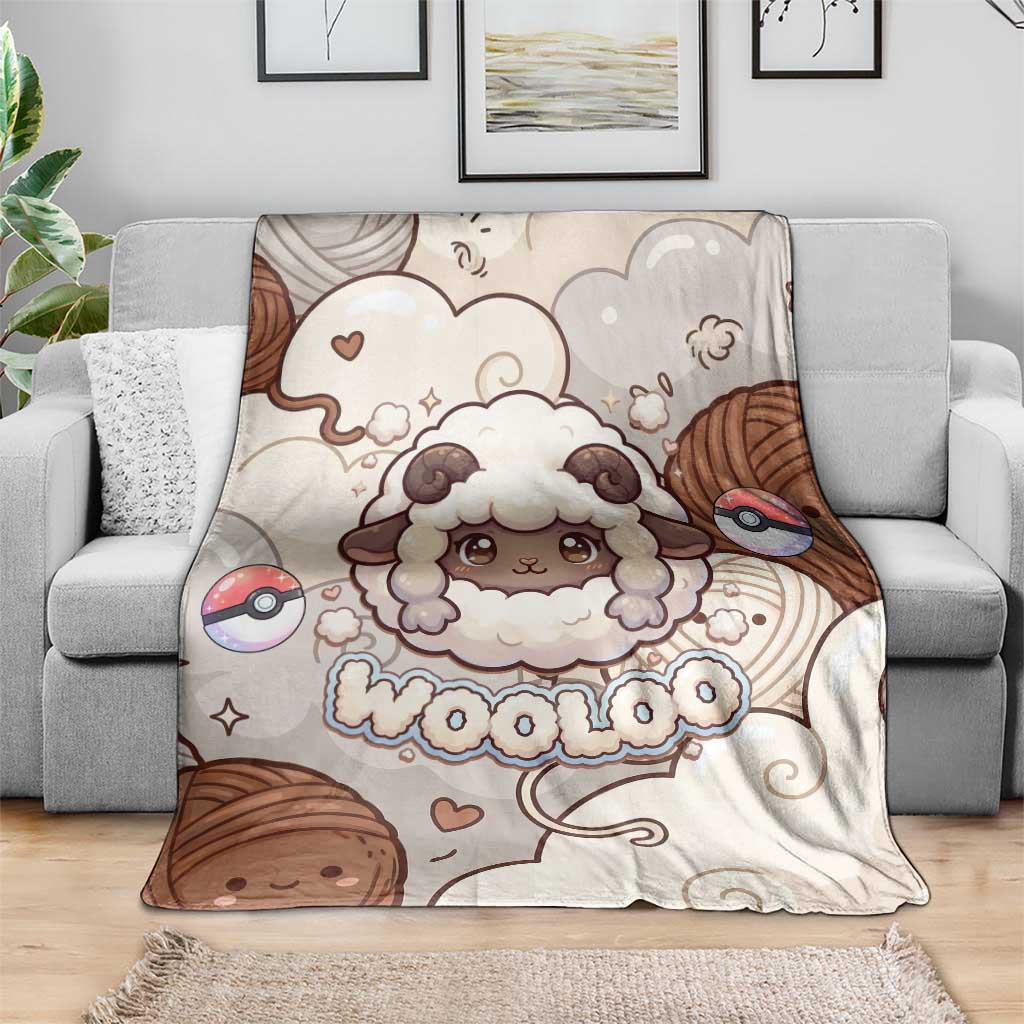 Wooloo Poké Kawaii Art Blanket Cute Wooloo & Yarn Ball Pattern - Cozy Vibes