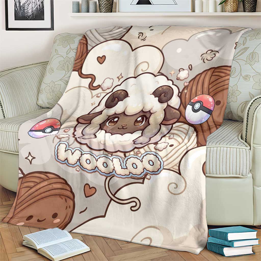 Wooloo Poké Kawaii Art Blanket Cute Wooloo & Yarn Ball Pattern - Cozy Vibes