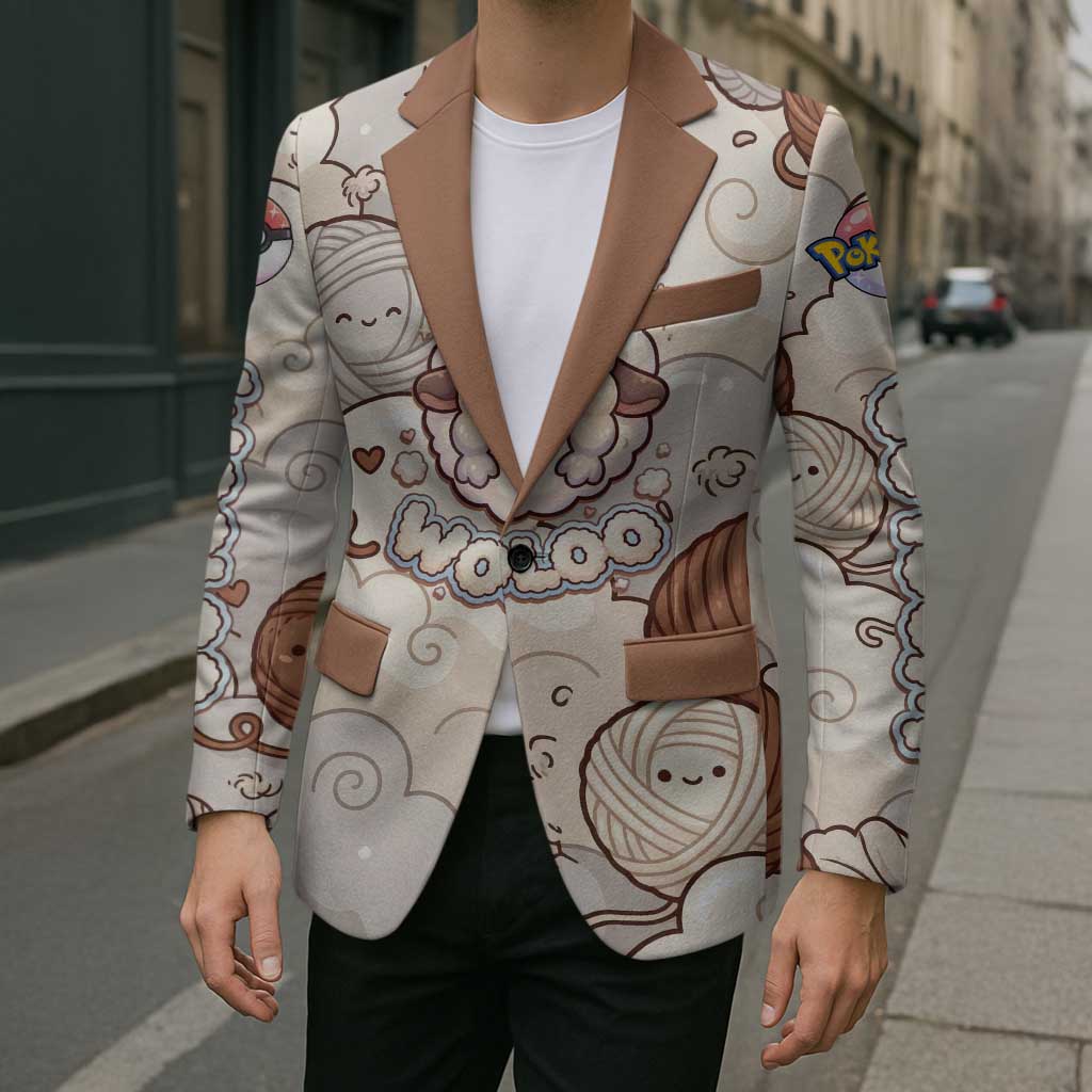 Wooloo Poké Kawaii Art Blazer Cute Wooloo & Yarn Ball Pattern - Cozy Vibes