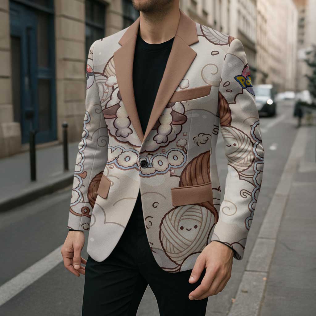 Wooloo Poké Kawaii Art Blazer Cute Wooloo & Yarn Ball Pattern - Cozy Vibes