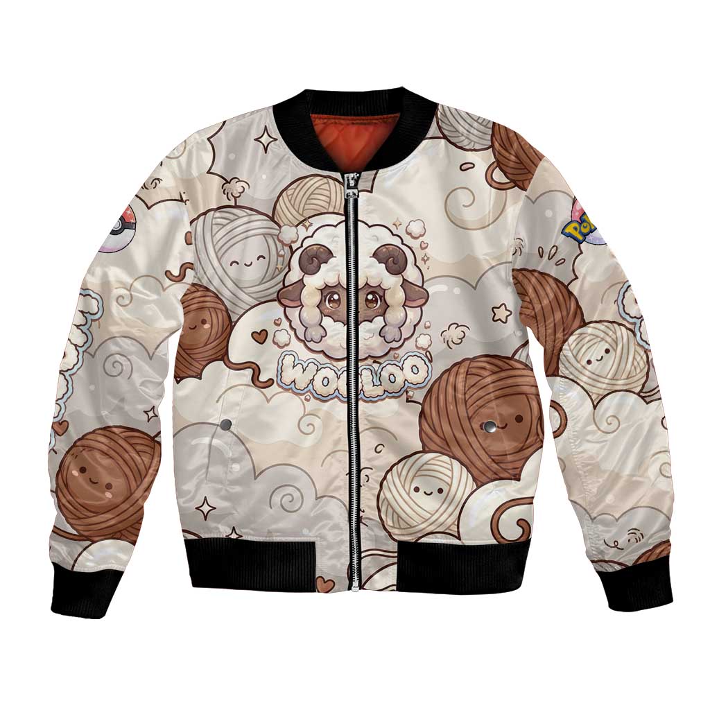 Wooloo Poké Kawaii Art Bomber Jacket Cute Wooloo & Yarn Ball Pattern - Cozy Vibes