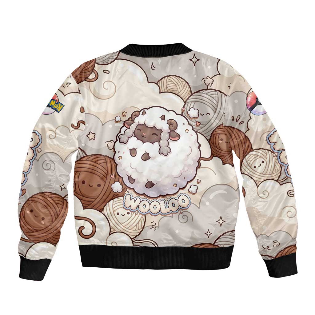 Wooloo Poké Kawaii Art Bomber Jacket Cute Wooloo & Yarn Ball Pattern - Cozy Vibes