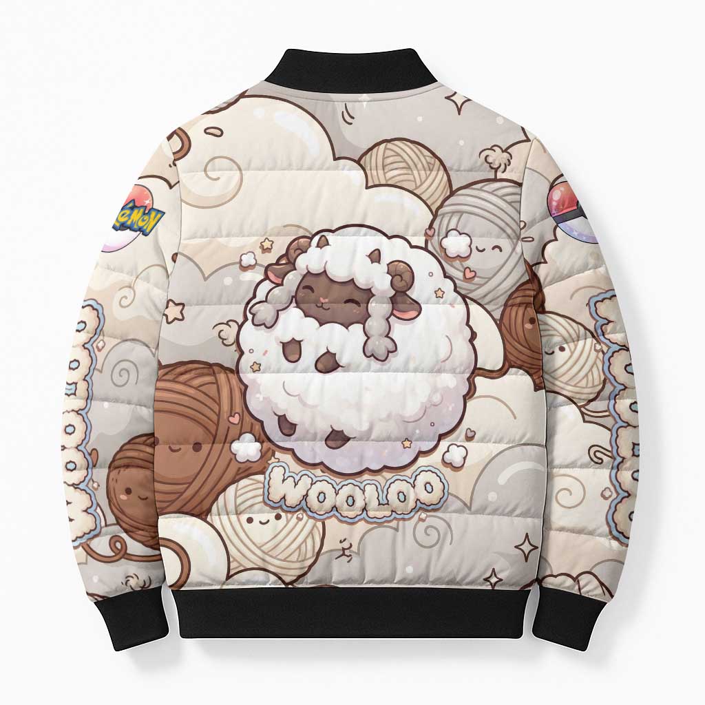 Wooloo Poké Kawaii Art Bomber Puffer Jacket Cute Wooloo & Yarn Ball Pattern - Cozy Vibes