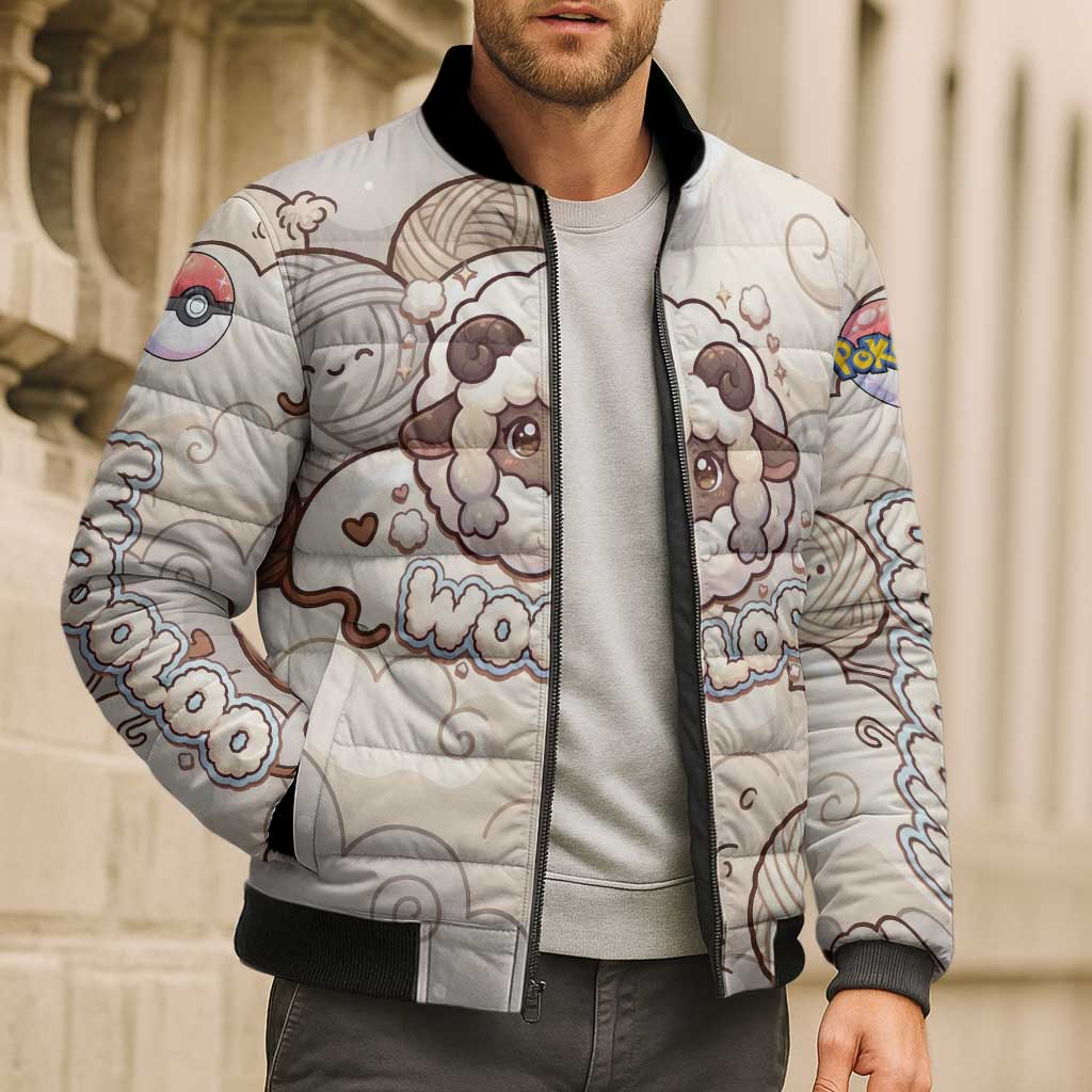 Wooloo Poké Kawaii Art Bomber Puffer Jacket Cute Wooloo & Yarn Ball Pattern - Cozy Vibes