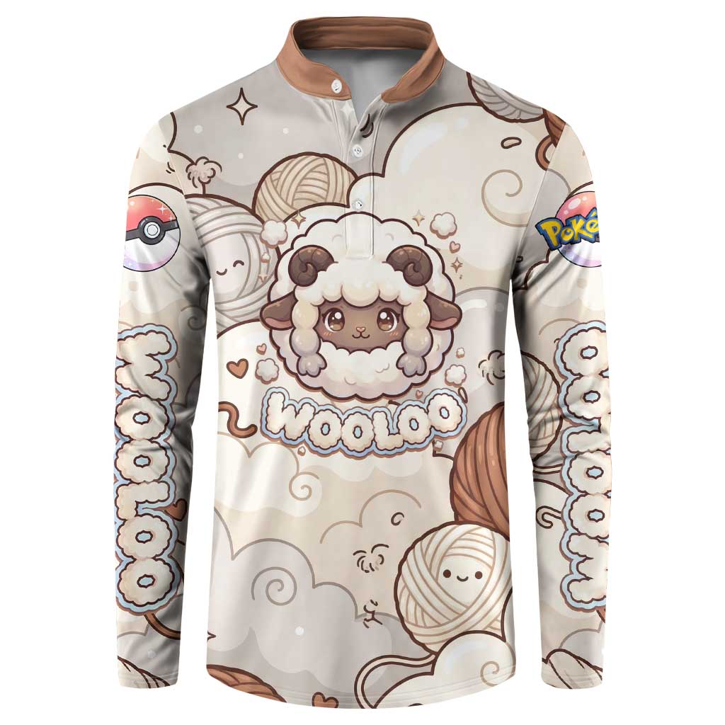 Wooloo Poké Kawaii Art Button Sweatshirt Cute Wooloo & Yarn Ball Pattern - Cozy Vibes