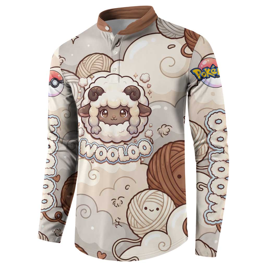 Wooloo Poké Kawaii Art Button Sweatshirt Cute Wooloo & Yarn Ball Pattern - Cozy Vibes