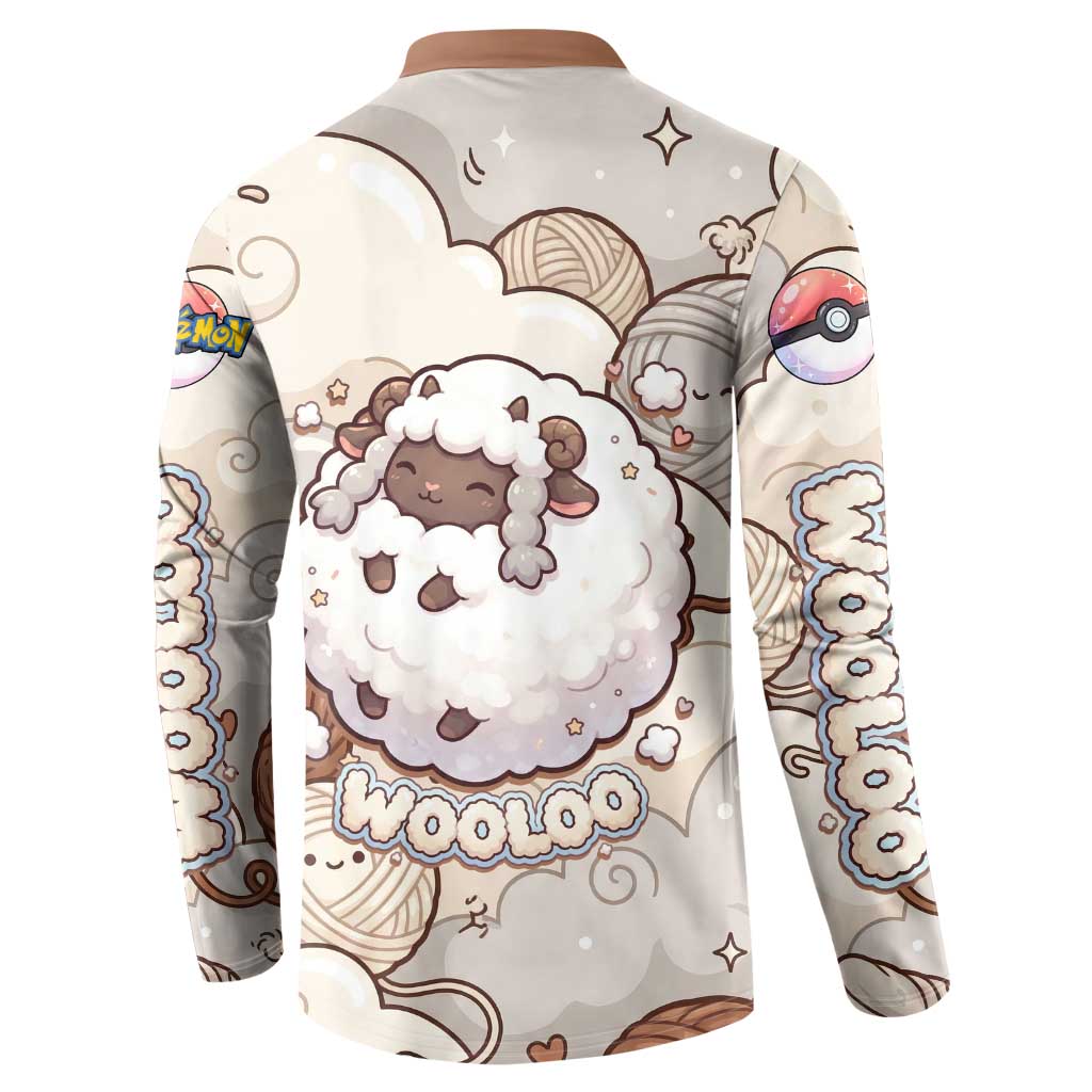 Wooloo Poké Kawaii Art Button Sweatshirt Cute Wooloo & Yarn Ball Pattern - Cozy Vibes