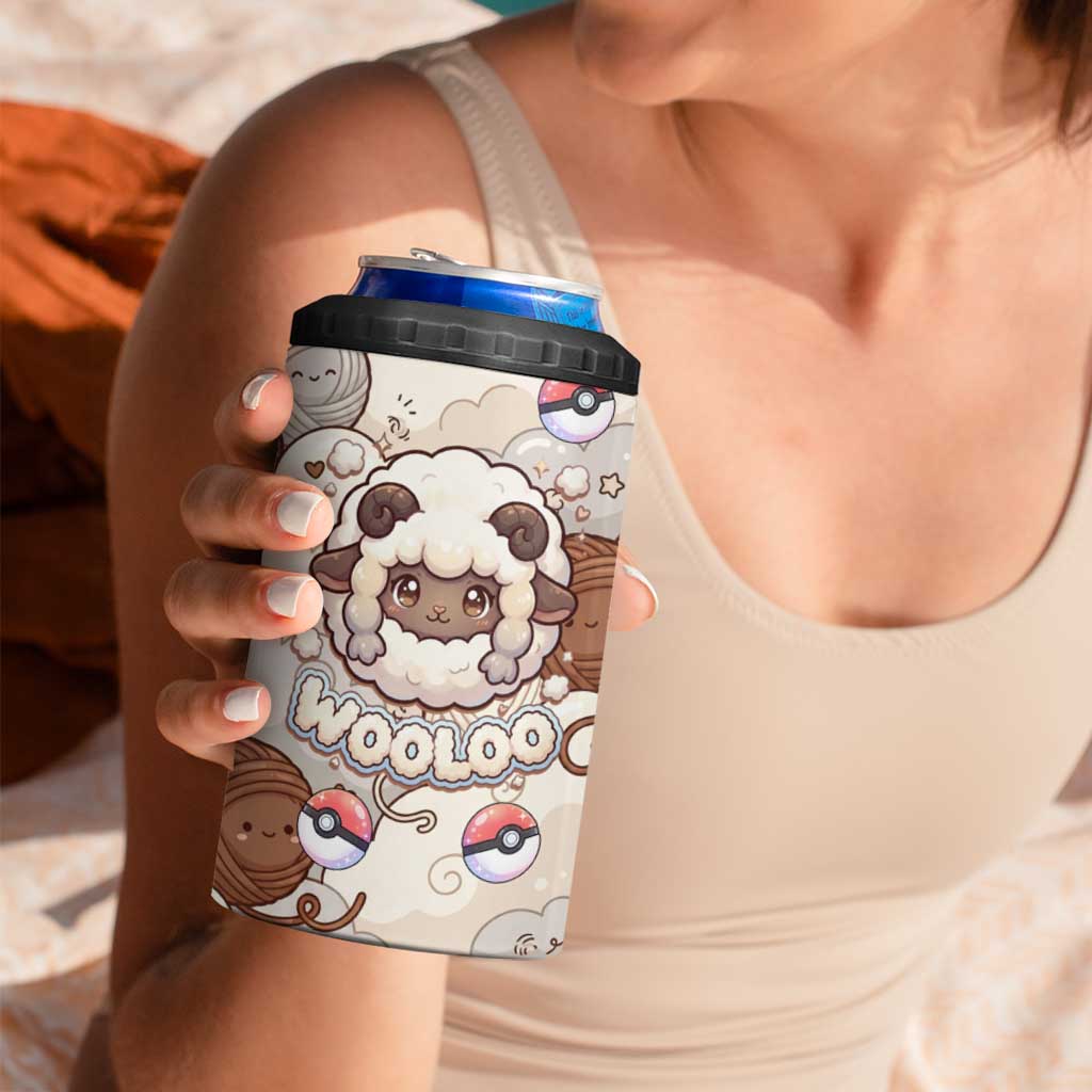 Wooloo Poké Kawaii Art 4 in 1 Can Cooler Tumbler Cute Wooloo & Yarn Ball Pattern - Cozy Vibes
