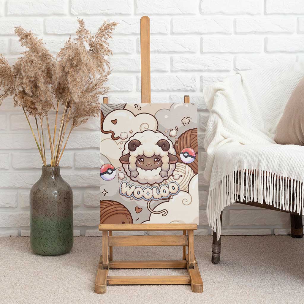 Wooloo Poké Kawaii Art Canvas Wall Art Cute Wooloo & Yarn Ball Pattern - Cozy Vibes