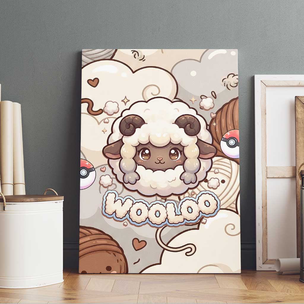 Wooloo Poké Kawaii Art Canvas Wall Art Cute Wooloo & Yarn Ball Pattern - Cozy Vibes