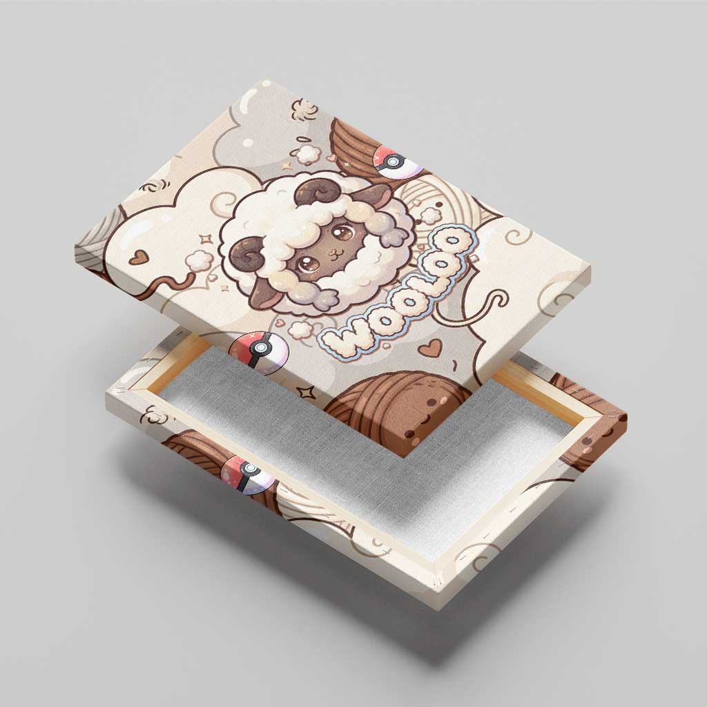 Wooloo Poké Kawaii Art Canvas Wall Art Cute Wooloo & Yarn Ball Pattern - Cozy Vibes