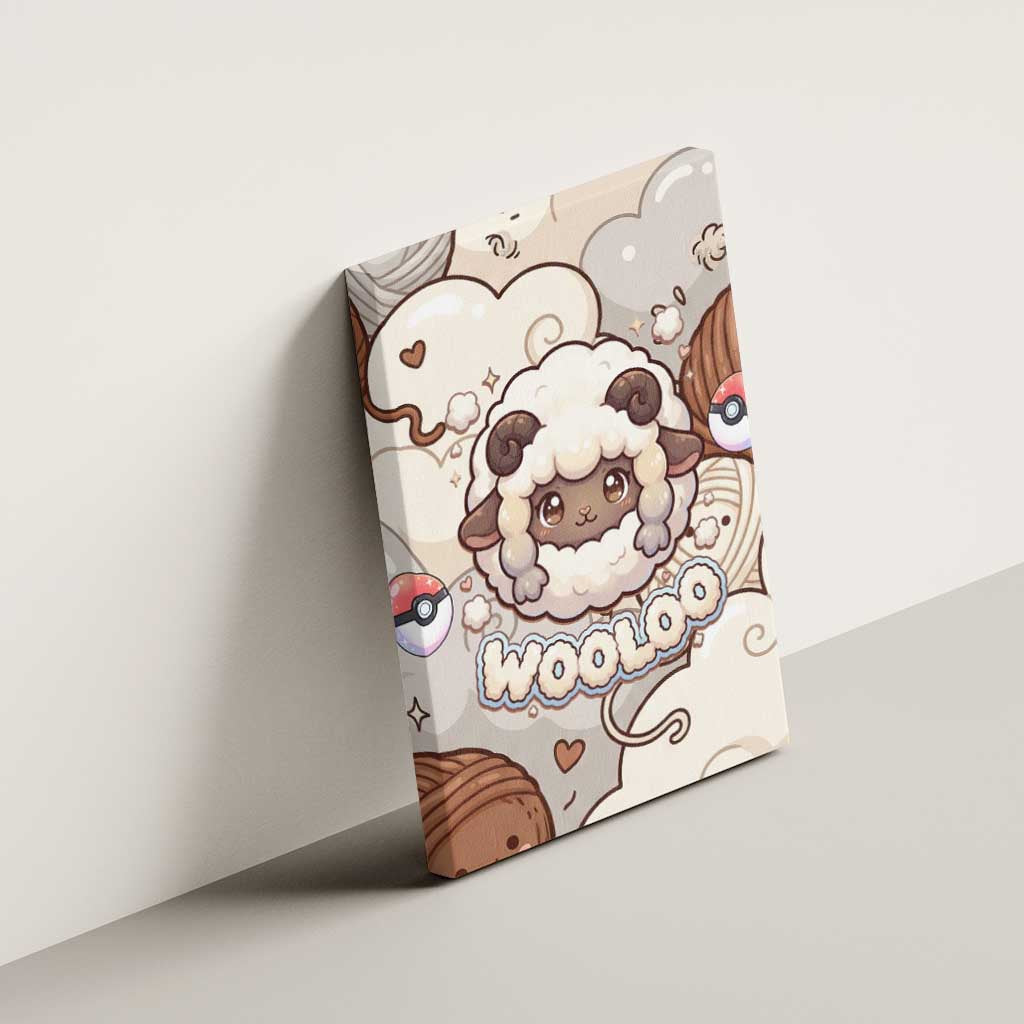 Wooloo Poké Kawaii Art Canvas Wall Art Cute Wooloo & Yarn Ball Pattern - Cozy Vibes