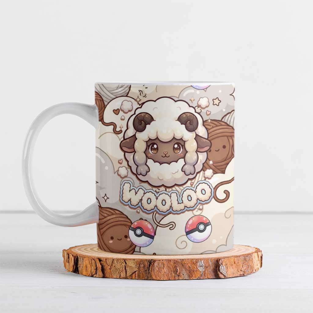 Wooloo Poké Kawaii Art Ceramic Mug Cute Wooloo & Yarn Ball Pattern - Cozy Vibes