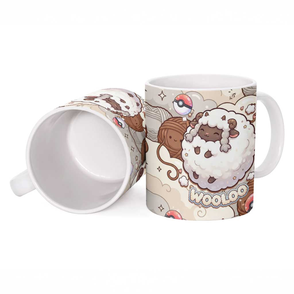 Wooloo Poké Kawaii Art Ceramic Mug Cute Wooloo & Yarn Ball Pattern - Cozy Vibes