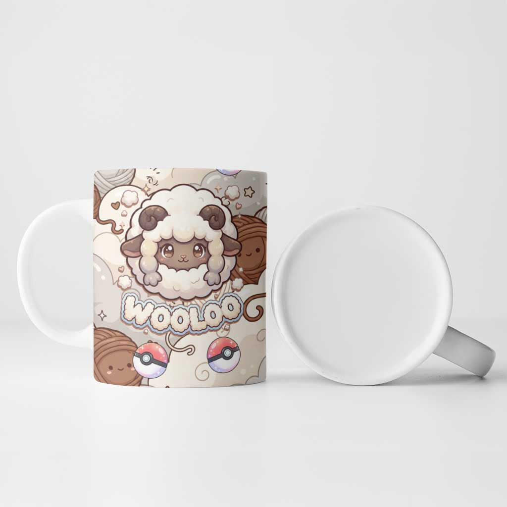 Wooloo Poké Kawaii Art Ceramic Mug Cute Wooloo & Yarn Ball Pattern - Cozy Vibes