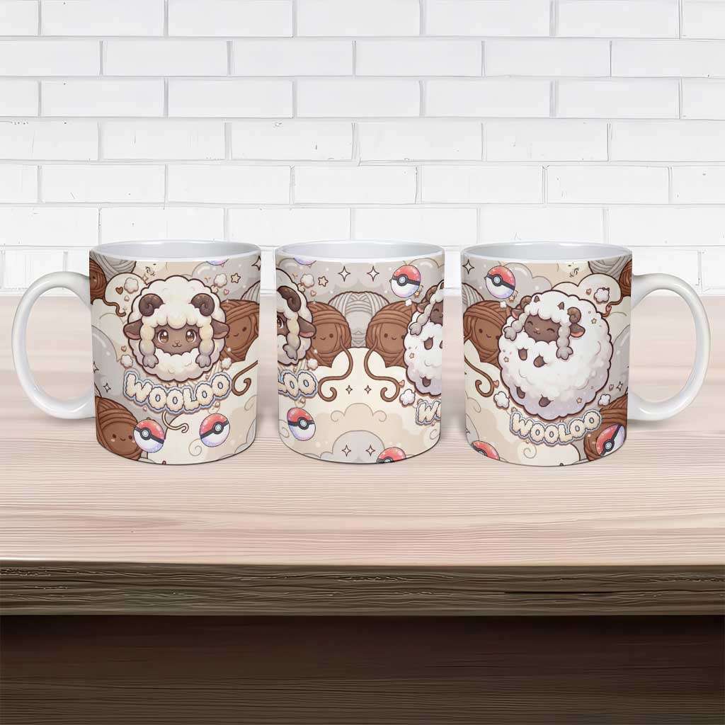Wooloo Poké Kawaii Art Ceramic Mug Cute Wooloo & Yarn Ball Pattern - Cozy Vibes