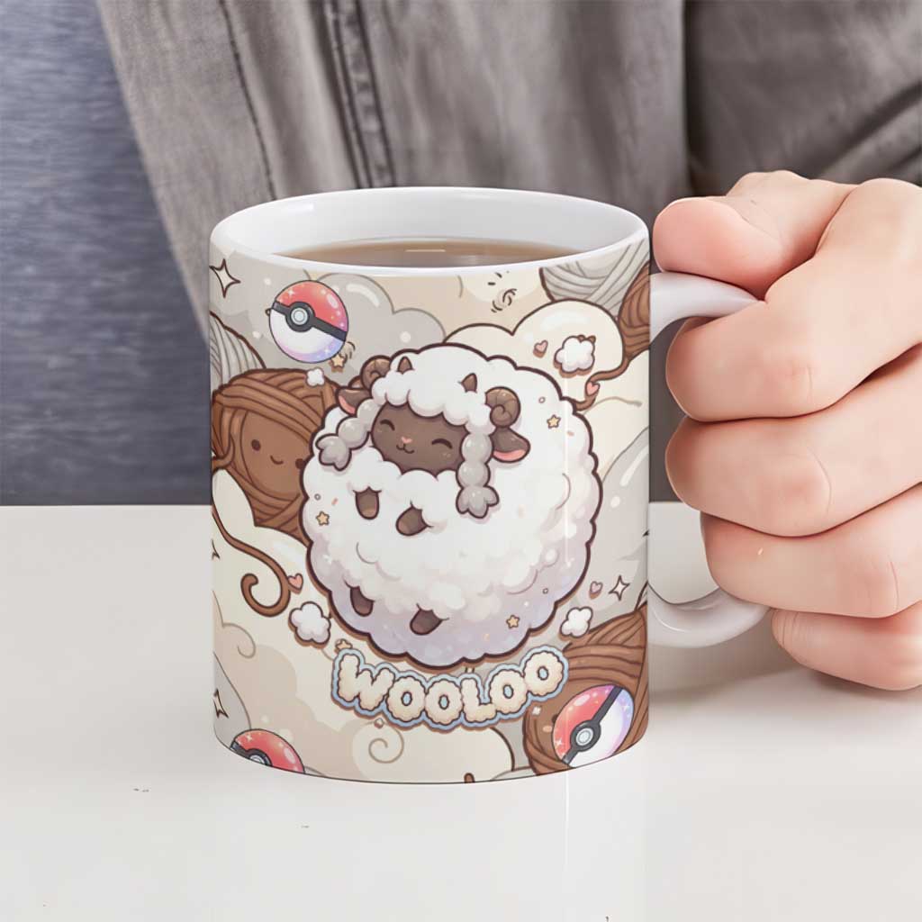 Wooloo Poké Kawaii Art Ceramic Mug Cute Wooloo & Yarn Ball Pattern - Cozy Vibes