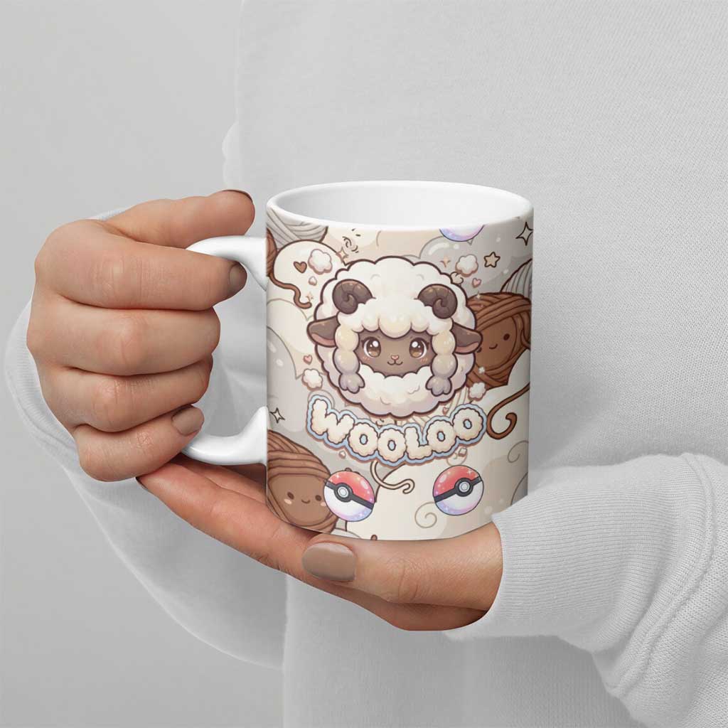 Wooloo Poké Kawaii Art Ceramic Mug Cute Wooloo & Yarn Ball Pattern - Cozy Vibes