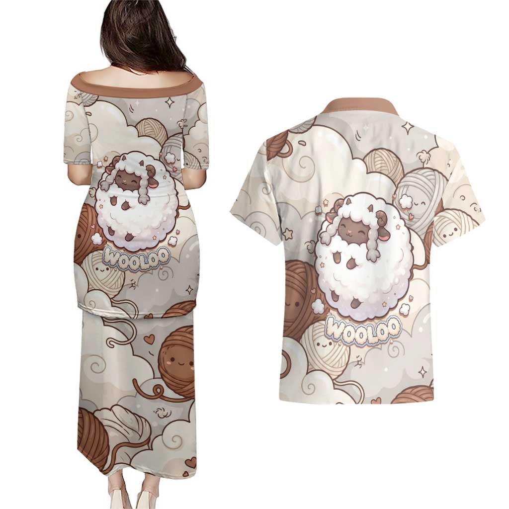 Wooloo Poké Kawaii Art Couples Matching Puletasi and Hawaiian Shirt Cute Wooloo & Yarn Ball Pattern - Cozy Vibes