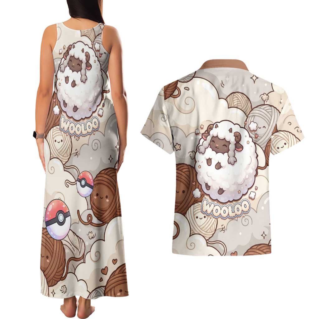 Wooloo Poké Kawaii Art Couples Matching Tank Maxi Dress and Hawaiian Shirt Cute Wooloo & Yarn Ball Pattern - Cozy Vibes