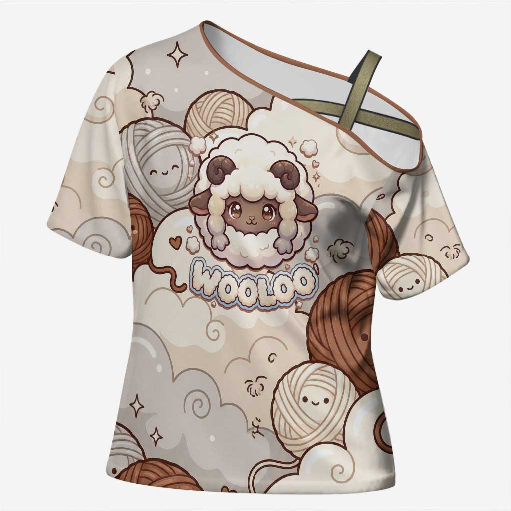 Wooloo Poké Kawaii Art Cross Shoulder Shirt Cute Wooloo & Yarn Ball Pattern - Cozy Vibes