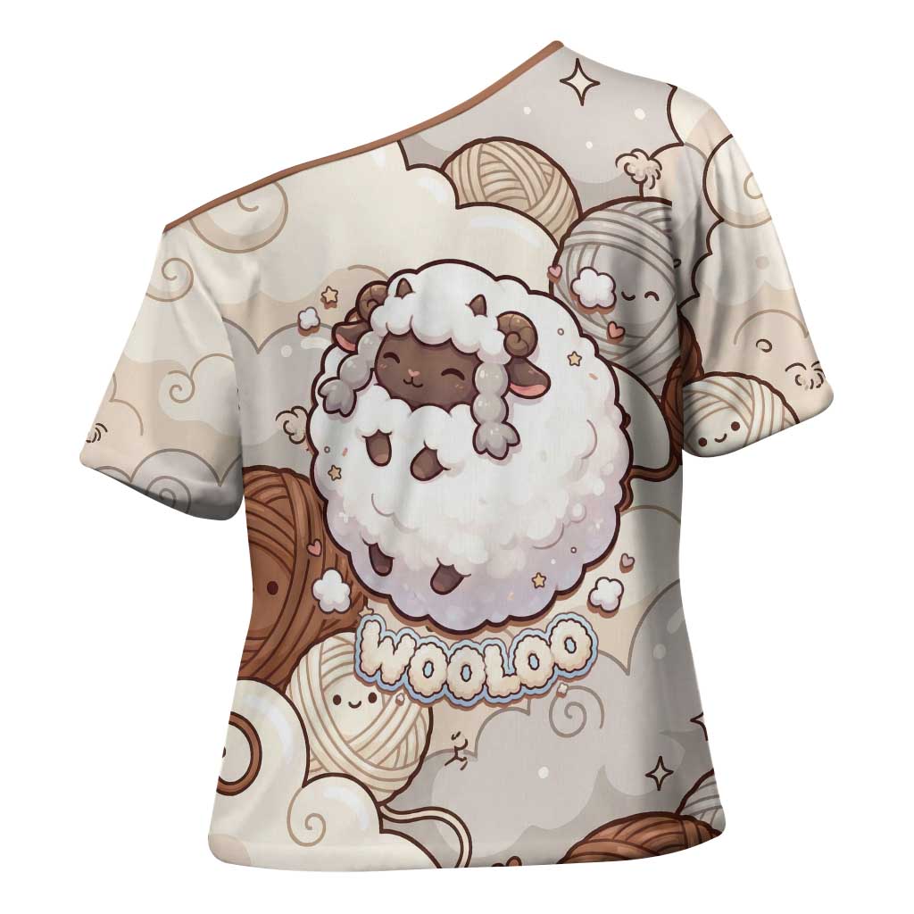 Wooloo Poké Kawaii Art Cross Shoulder Shirt Cute Wooloo & Yarn Ball Pattern - Cozy Vibes