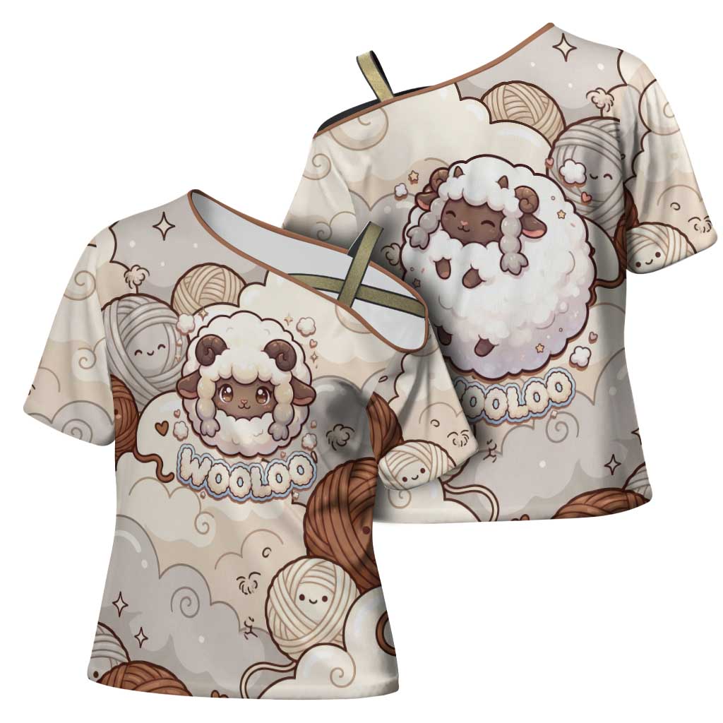 Wooloo Poké Kawaii Art Cross Shoulder Shirt Cute Wooloo & Yarn Ball Pattern - Cozy Vibes